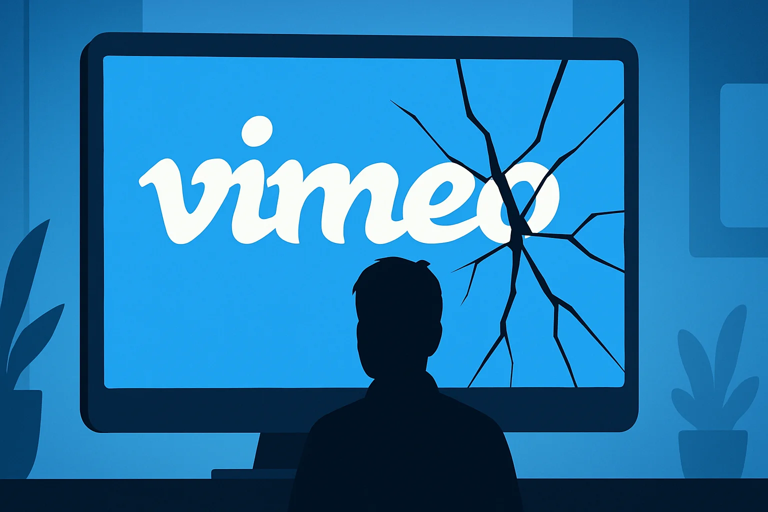 Логотип Vimeo на экране, символизирующий изменения в компании после недавнего поглощения Bending Spoons.