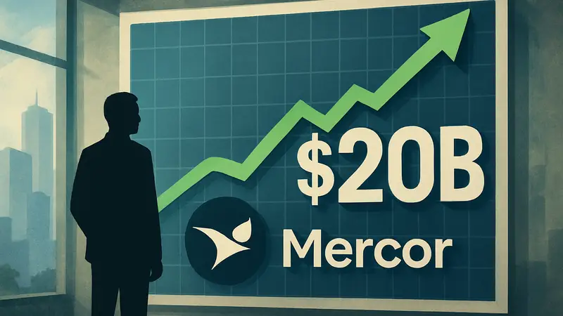 График роста стоимости компании с логотипом Mercor и цифрой 20 миллиардов долларов.