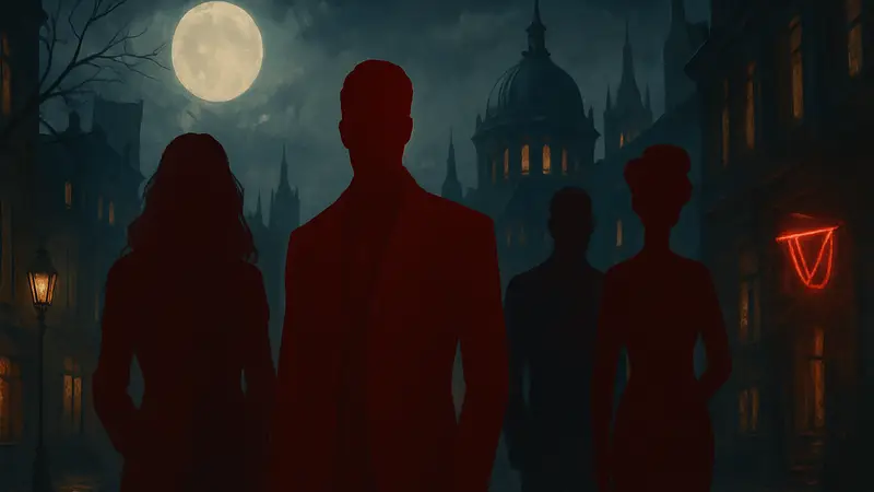 Обложка Dimension 20 City Council of Darkness с персонажами Vampire The Masquerade