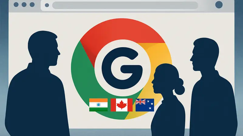 Логотип Google Gemini на фоне браузера Chrome, символизирующий запуск в Индии, Канаде и Новой Зеландии