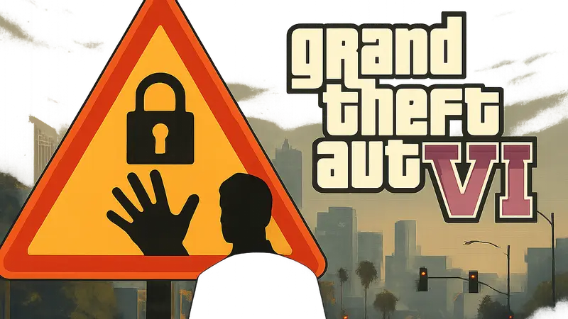 Логотип GTA VI на фоне предупреждающего знака, символизирующего мошенничество с ранним доступом к игре.