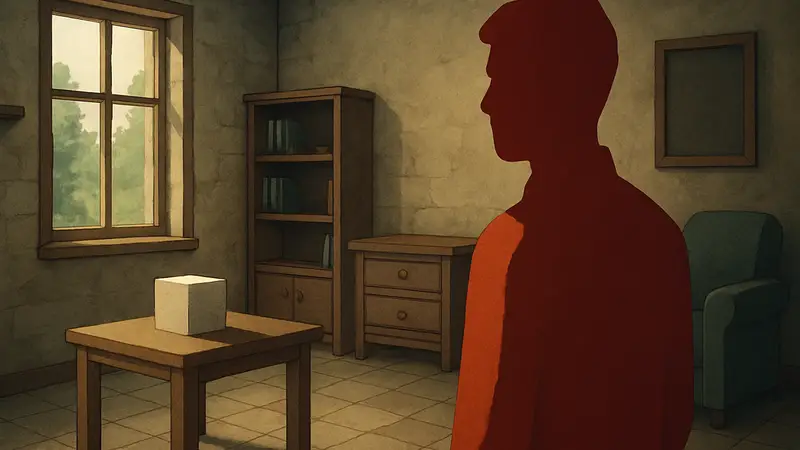 Скриншот из игры Object Impermanence, где предмет исчезает, когда игрок отводит взгляд.