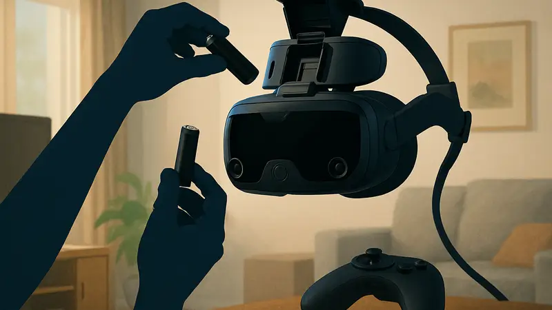 Гарнитура Valve Steam Frame, демонстрирующая систему горячей замены аккумуляторов.