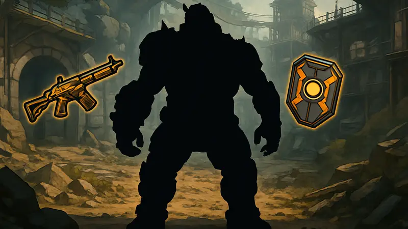 Босс Bore-Tex из Borderlands 4, с легендарными предметами вокруг него.