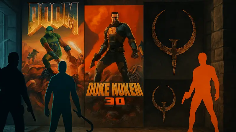 Обложки культовых FPS игр 90-х, символизирующие рейтинг лучших кампаний DualShockers.