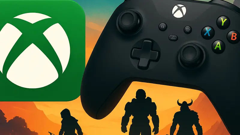 Логотип Xbox Developer_Direct на фоне контроллера Xbox и силуэтов новых игр Microsoft в 2026 году.
