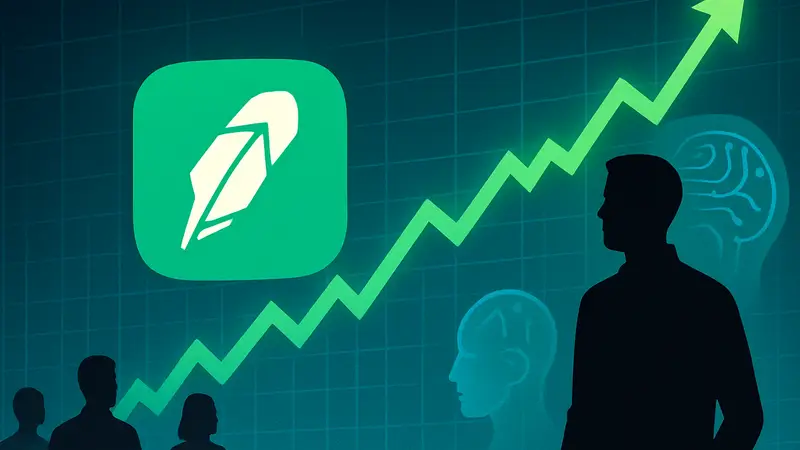 Логотип Robinhood на фоне графика роста, символизирующий новый венчурный фонд и инвестиции в ИИ.