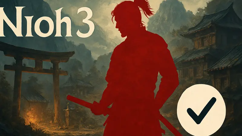 Обложка игры Nioh 3 с главным героем-самураем, приглашение к голосованию за оценку.