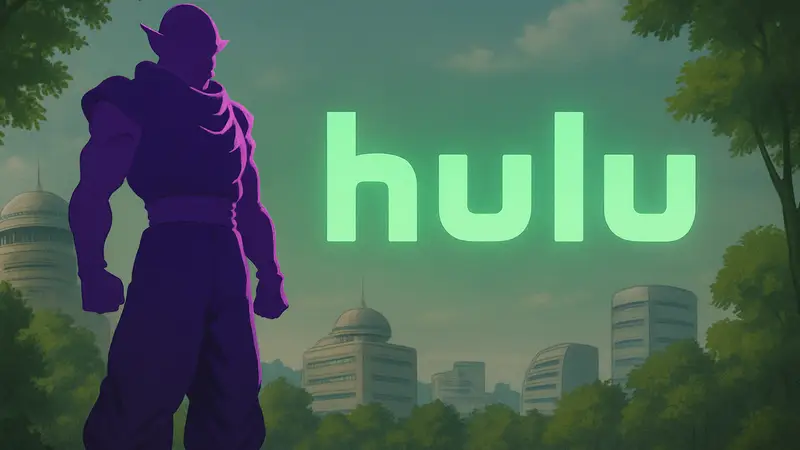Пикколо в новой форме из аниме "Dragon Ball Super: Super Hero", на фоне логотипа Hulu.