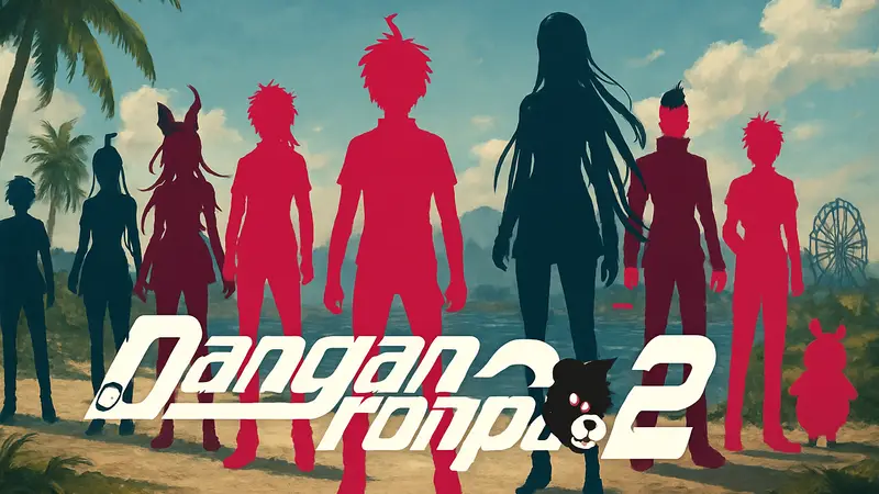 Логотип Danganronpa 2x2 на фоне персонажей игры, символизирующий ремастер и его новые возможности.