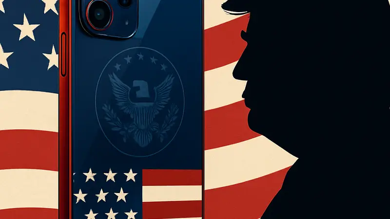 Изображение предполагаемого дизайна Trump Phone Ultra с намёком на политическую символику