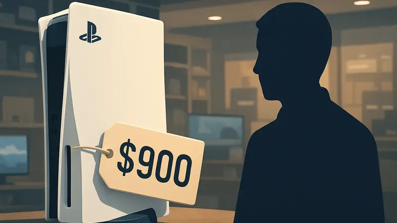 Концепт PlayStation 6 с ценником, символизирующим высокую стоимость консоли.