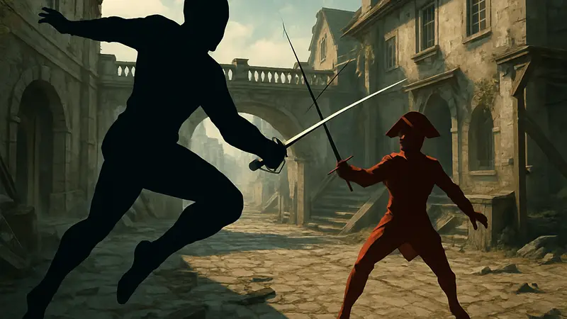 Игровой процесс Valor Mortis с фехтованием и элементами паркура от первого лица.