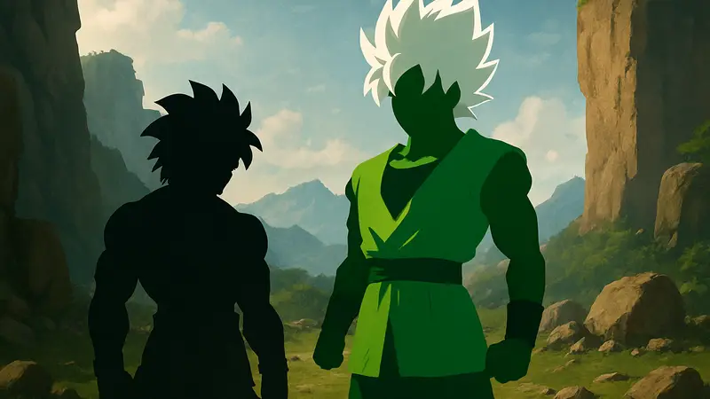 Новый Супер Сайян из Dragon Ball: Age 1000 с зелёной одеждой и серебристыми волосами, связанный с Броли.