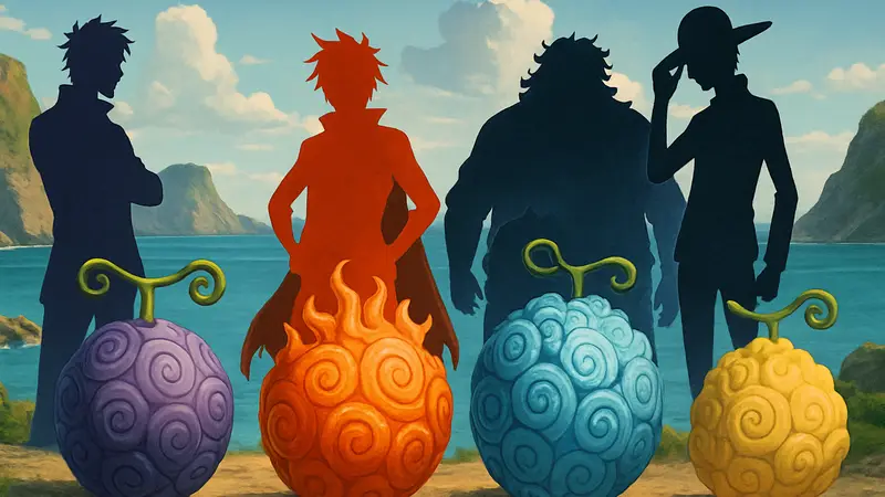 Изображение различных Дьявольских фруктов из аниме One Piece, или персонажей, использующих их силы.