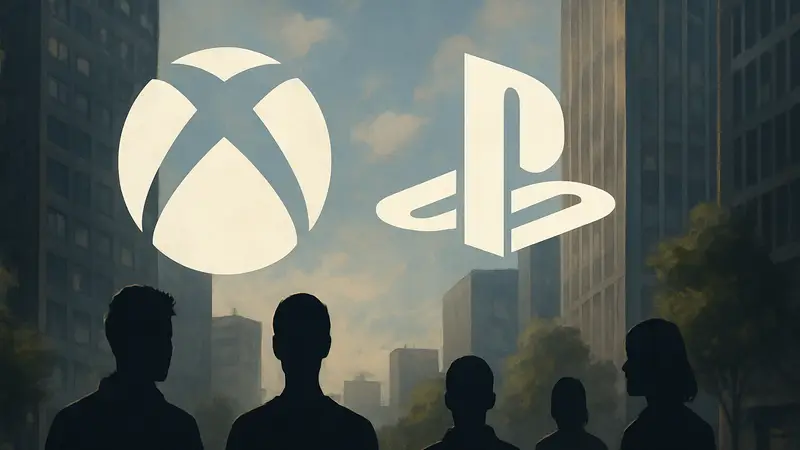Логотип Xbox рядом с логотипом PlayStation 5, символизирующий кроссплатформенность