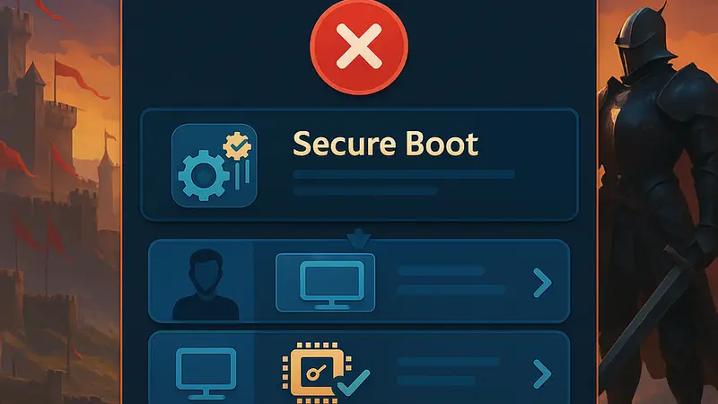 Игровой экран Highguard с сообщением об ошибке Secure Boot и шагами по её устранению.