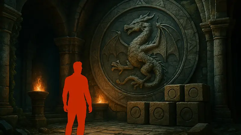 Игровой скриншот головоломки Каменной Комнаты Дракона в Crimson Desert
