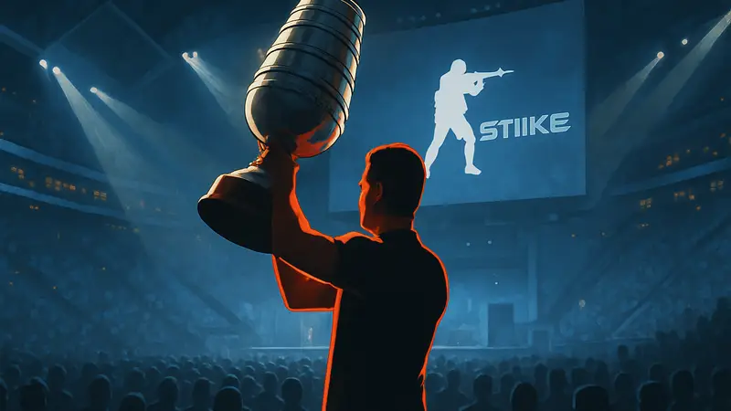 NiKo, киберспортсмен, с трофеем победителя IEM Cologne Major 2026 по Counter-Strike.