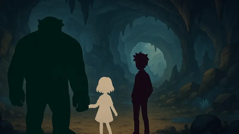 Игровой арт Meg’s Monster, персонажи Голан, Рой и Мэг в Подземном мире