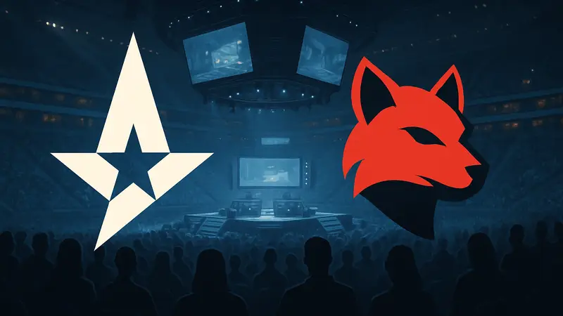Логотипы команд Astralis и FUT на фоне кибе рспортивной арены в Кракове