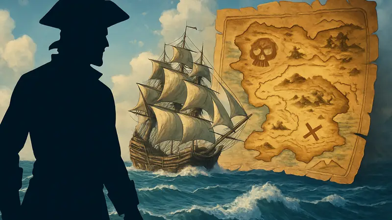 Топ-10 пиратских игр с открытым миром, корабль на волнах и карта сокровищ