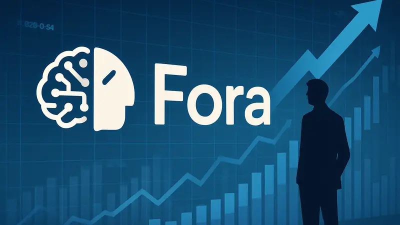 Логотип ИИ-турагентства Fora на фоне графиков роста инвестиций