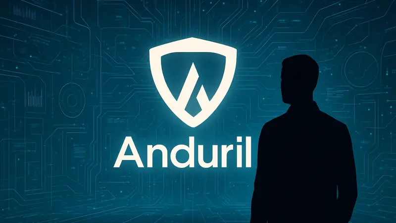 Логотип компании Anduril на фоне абстрактной технологической графики