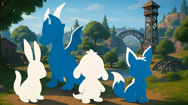 Виртуальные питомцы Neopets в стиле Fortnite в виде питомцев-сайдкиков на фоне локаций игры.
