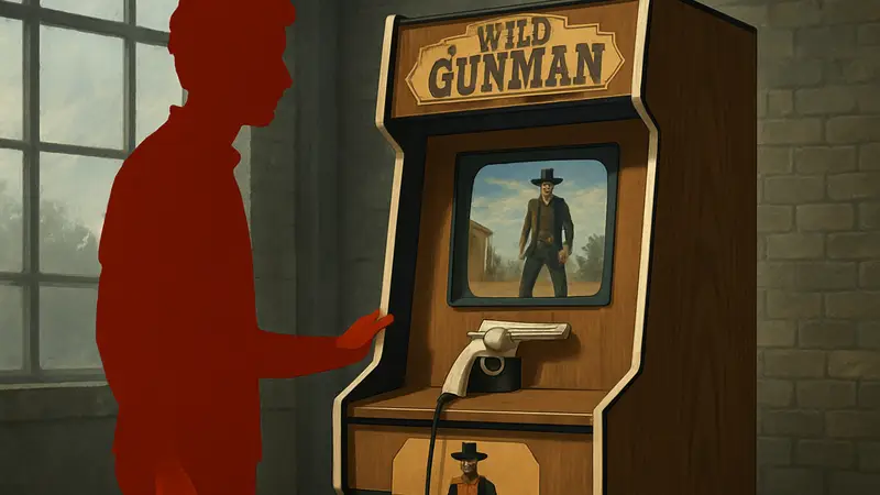 YouTuber Каллан Браун с воссозданной аркадной машиной Nintendo Wild Gunman.