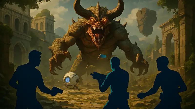 Скриншот из Serious Sam: Shatterverse, демонстрирующий кооперативный геймплей.