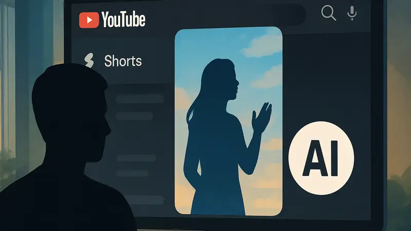 Скриншот интерфейса YouTube, где метка "AI" ярко выделена на видео в Shorts