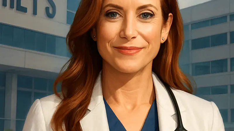Кейт Уолш в роли доктора Аддисон Монтгомери из сериала Grey's Anatomy в медицинском халате.