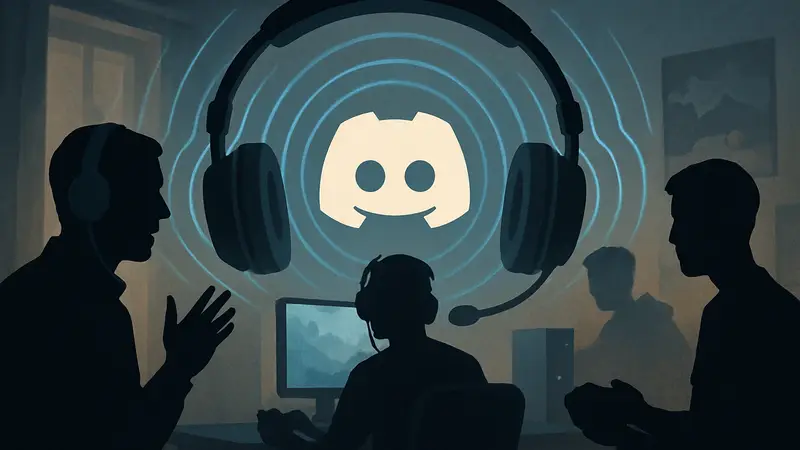 Логотип Discord с эффектом пространственного аудио, гарнитура, геймеры, общение