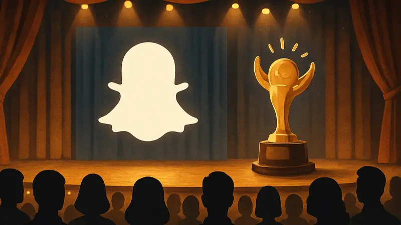 Логотип Snapchat и изображение награды «The Snappys» на фоне сцены.