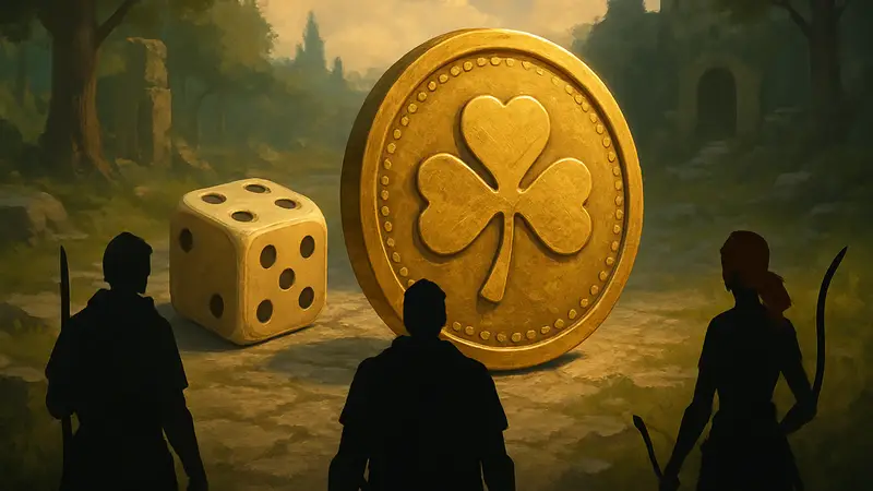 Изображение игральных костей или монеты, символизирующее удачу в контексте RPG.