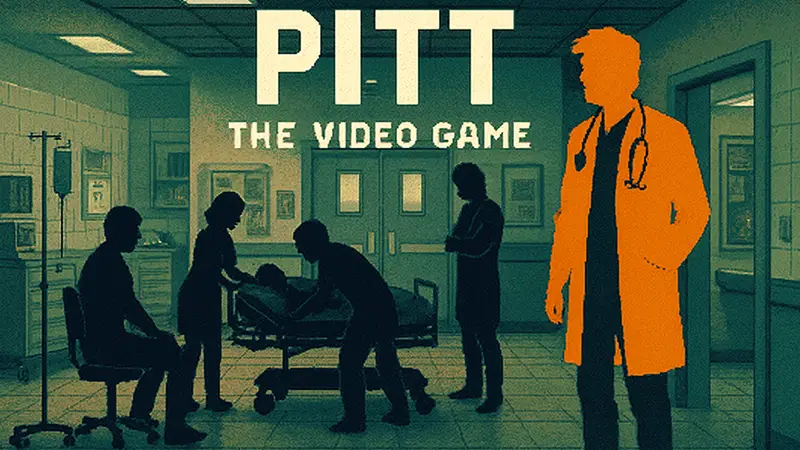 Скриншот или обложка игры «Питт: Видеоигра», выполненная в ретро-стиле, с элементами медицинской драмы.