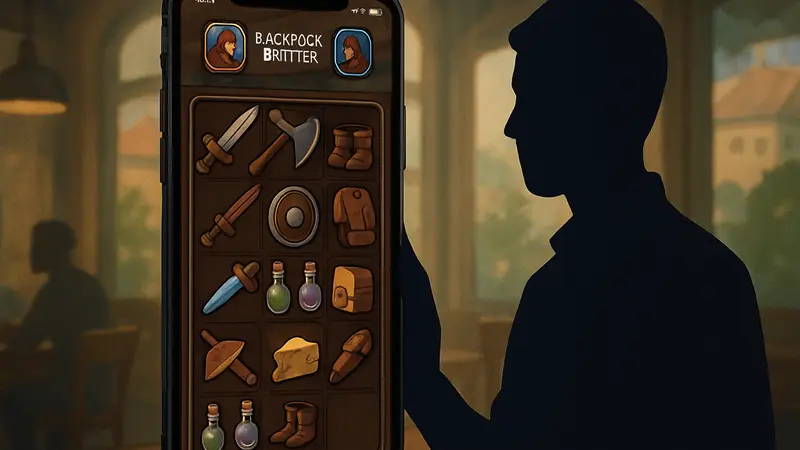 Игровой интерфейс Backpack Battles с элементами инвентаря на мобильном экране