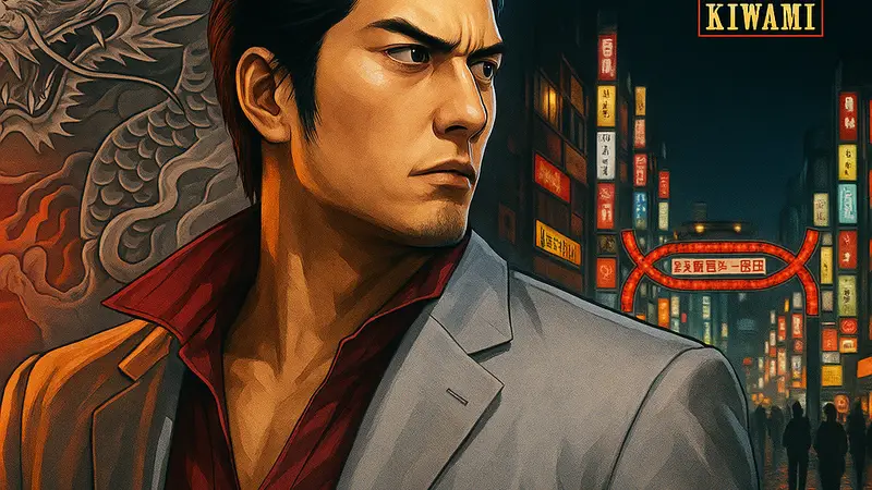 Обложка или скриншот из игры Yakuza Kiwami 3, демонстрирующий главного героя Казуму Кирю.