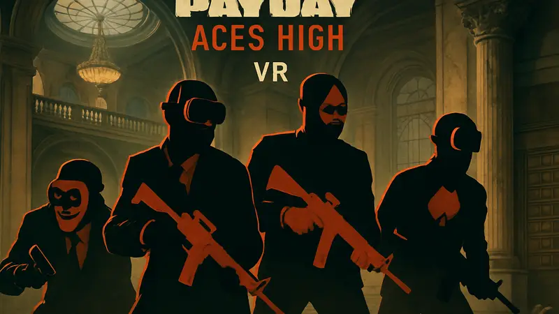 Обложка игры Payday: Aces High для VR, игроки в масках готовятся к ограблению