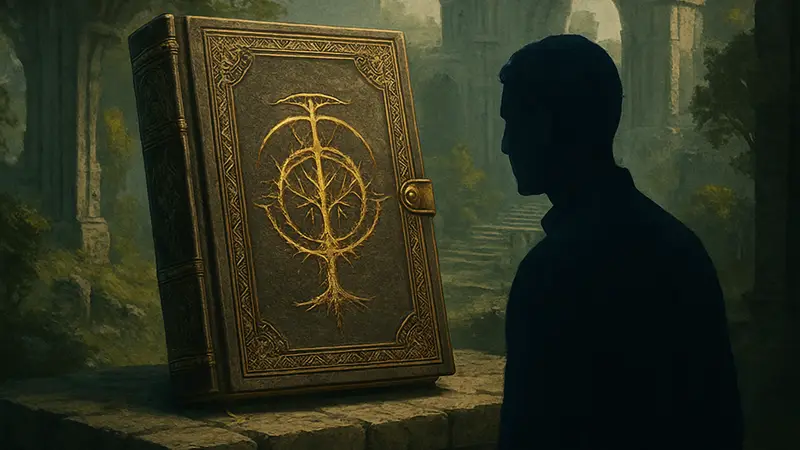 Записная книжка Starforged в виде фолианта «Основы Золотого порядка» из игры Elden Ring.