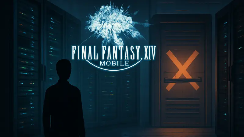 Логотип Final Fantasy XIV Mobile на фоне закрывающихся серверов