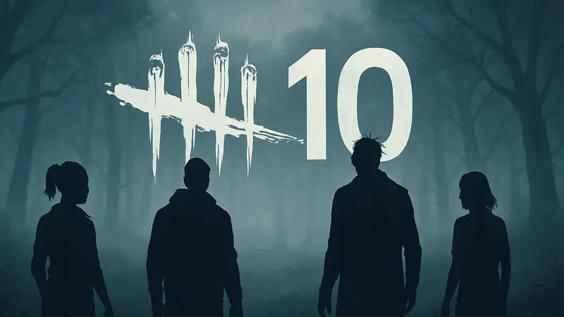 Логотип Dead by Daylight на фоне тумана, символизирующий 10-летие и предстоящую переработку игры.