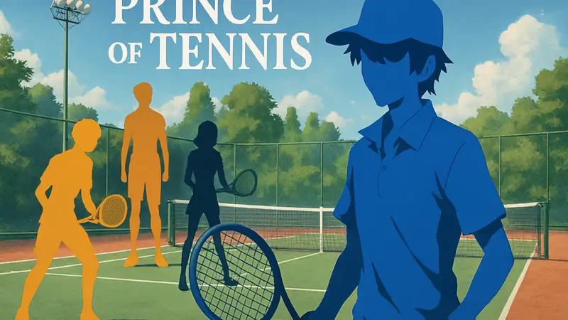 Обложка Prince of Tennis отомэ-игры с аниме-персонажами на теннисном корте.