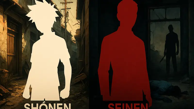 Сравнение стилей сёнэн и сэйнен аниме с примерами тёмных тем.