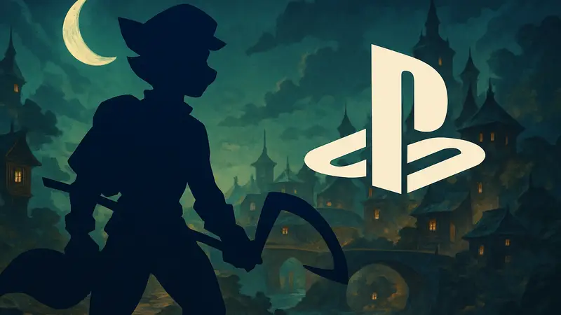 Слай Купер, антропоморфный енот-вор, на фоне логотипа PlayStation и игрового мира.