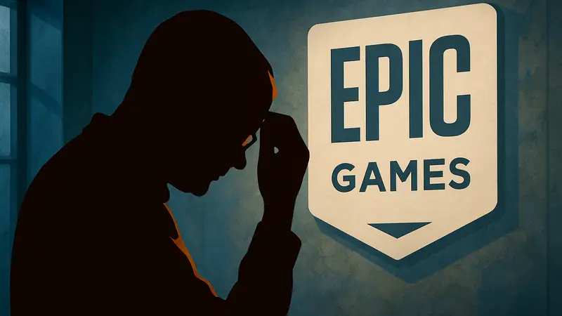 Тим Суини, CEO Epic Games, на фоне логотипа компании, символизирующий его извинения и решение проблемы