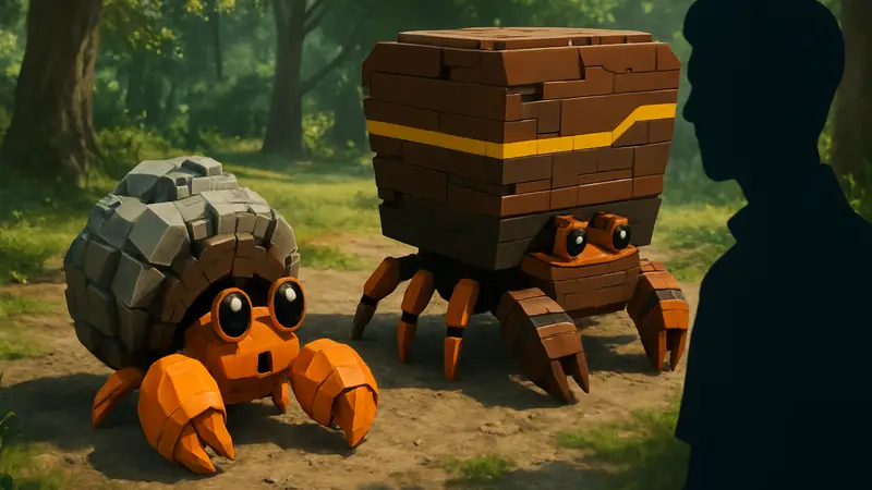 LEGO версии покемонов Двеббл и Крастл, созданные фанатом из пятого поколения Pokémon.