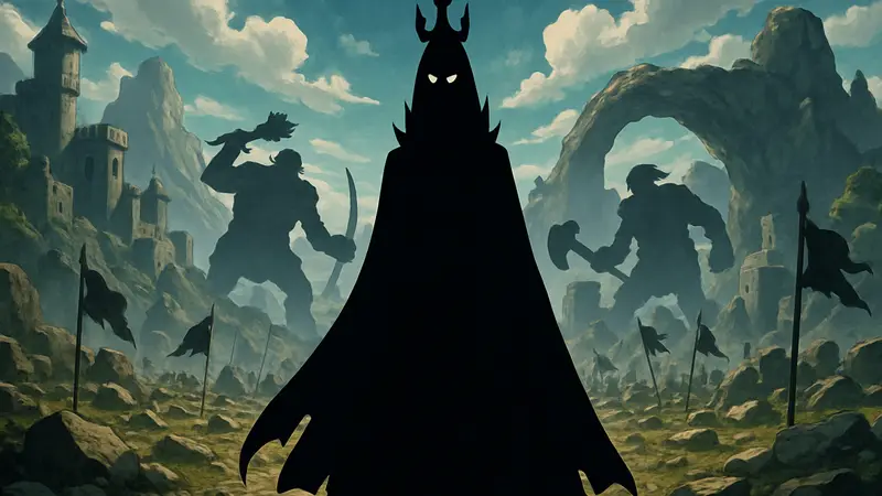 Загадочный силуэт Иму из One Piece на фоне поля битвы на Эльбафе.