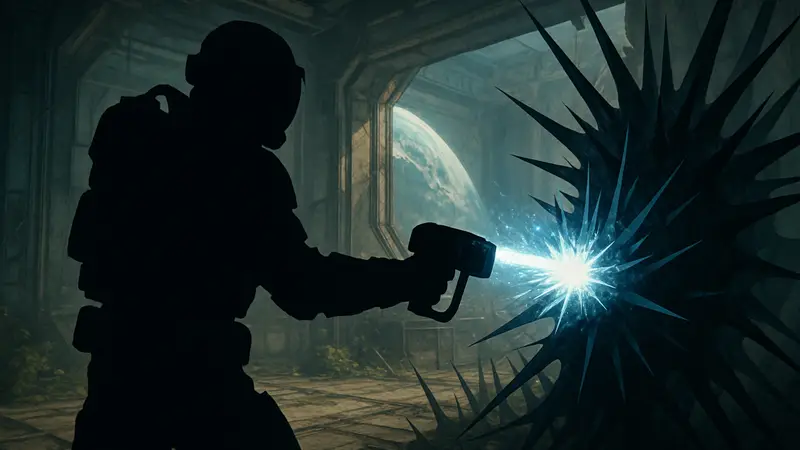 Персонаж Pragmata использует Lim Eraser для уничтожения филаментных шипов.